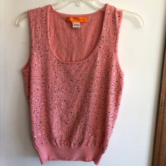 CYNTHIA STEFFE Bead Sequin Coral 3/4 Sleeve Twin Set Medium Vintage - Picture 4 of 17